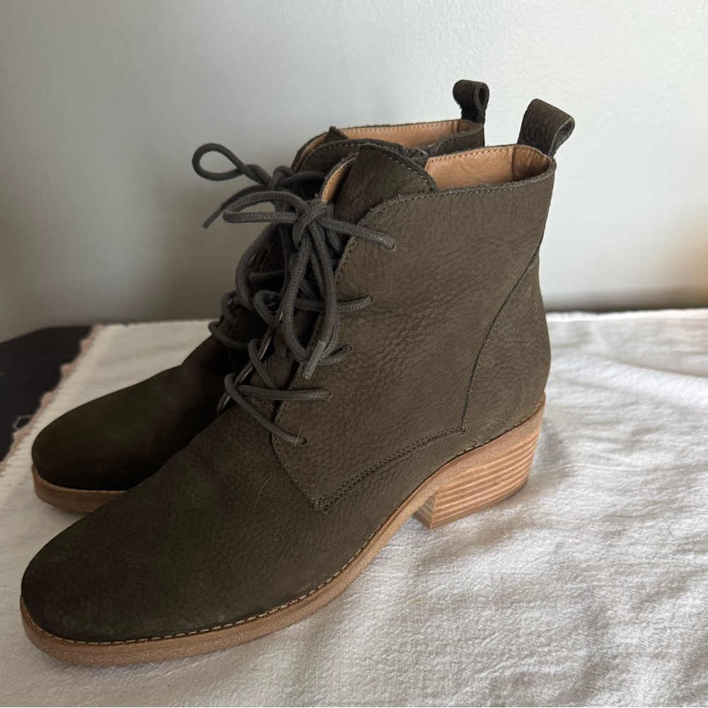 Lucky Brand Olive Green Lace-Up Leather Ankle Booties
